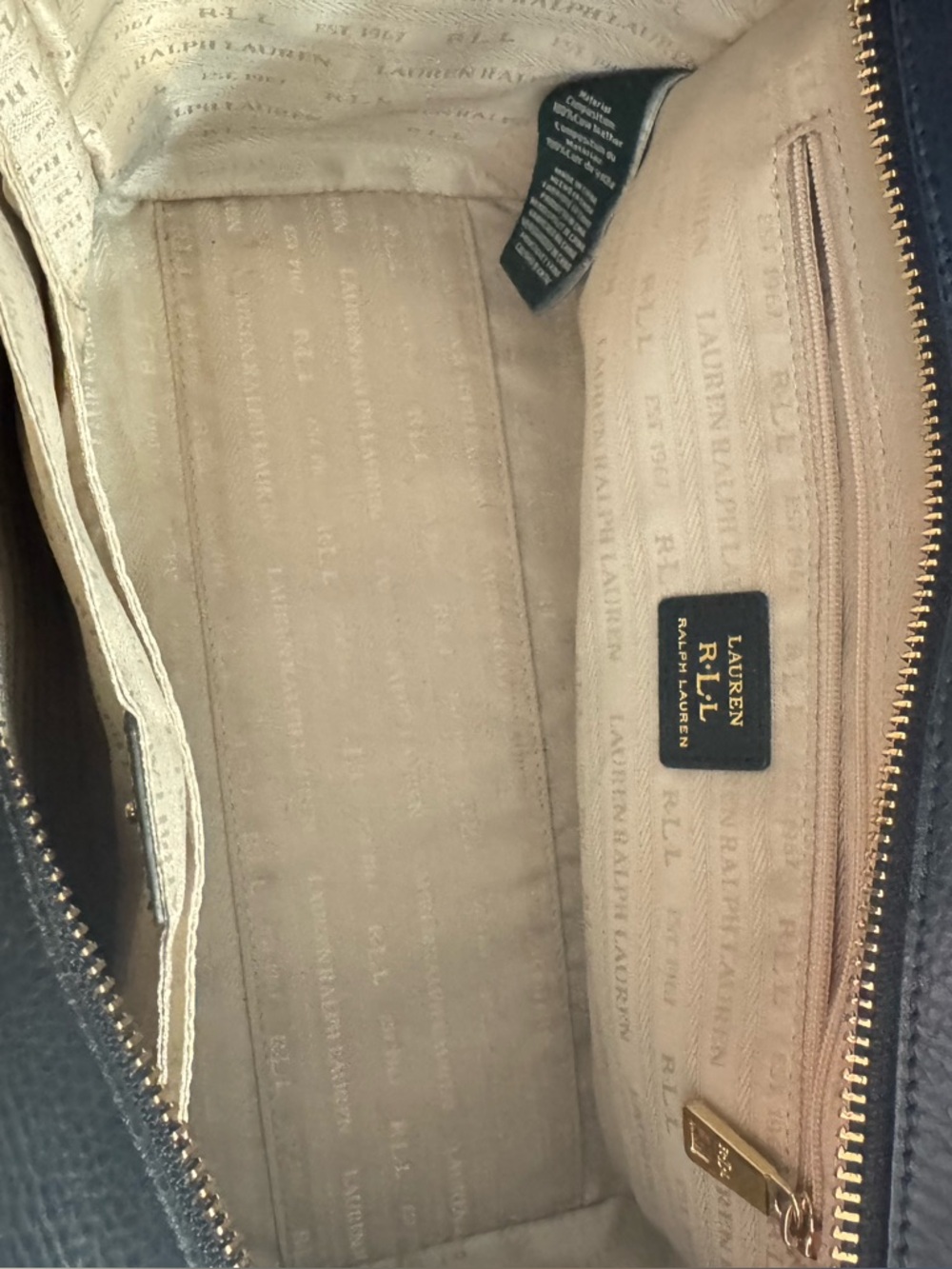Lauren, Ralph Lauren, black /camel tote bag with gold logo with original tag - Picture 6 of 8